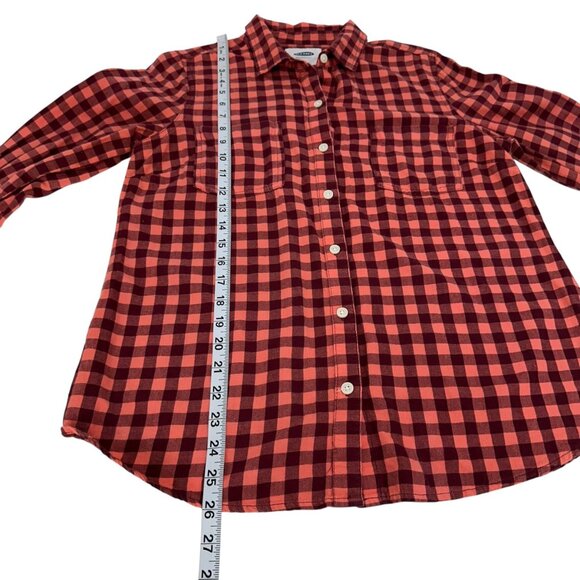 Old Navy Womens SZ M Marron/Coral Checkered Light Flannel Button-Down Shirt - Picture 6 of 12